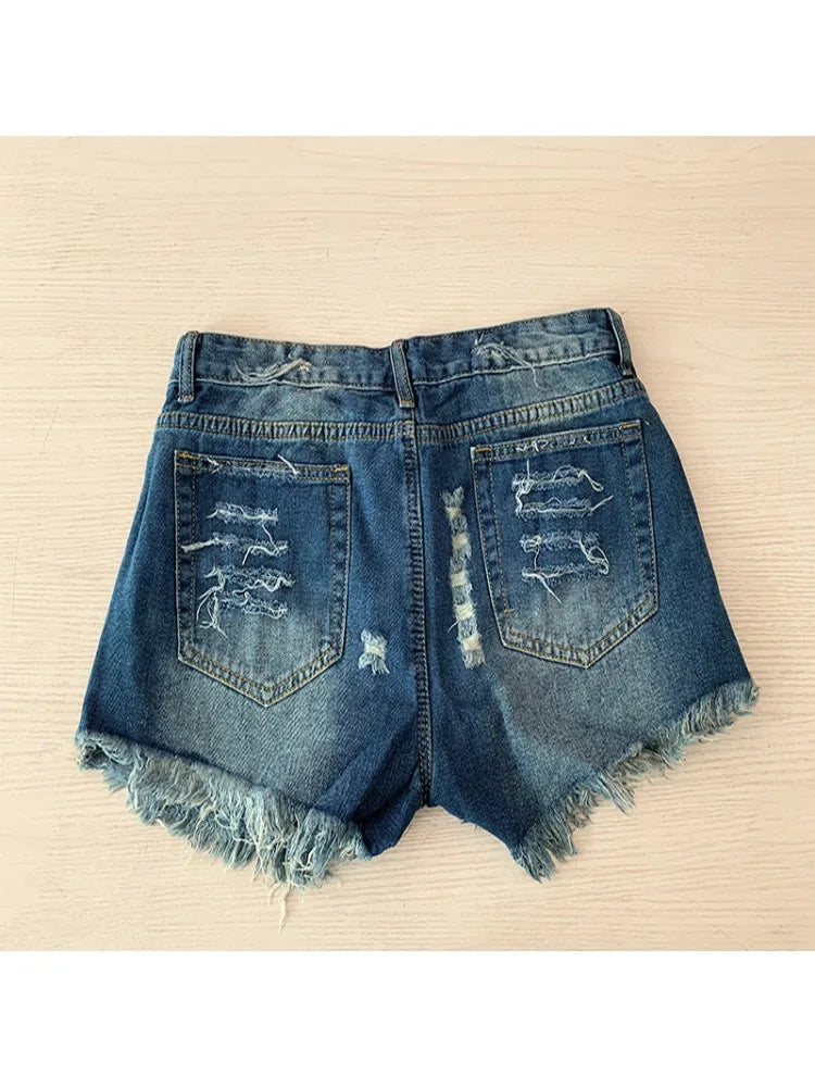 Pantaloncini di jeans con stampa stelle e nappe con bandiera americana estiva da donna Pantaloncini di design con nappe alla moda Pantaloncini casual versatili