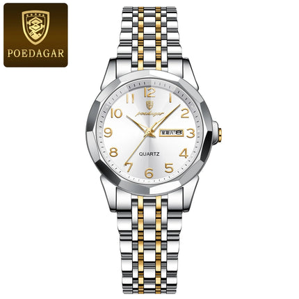 POEDAGAR elegante orologio da polso da donna al quarzo impermeabile luminoso data settimana orologio da donna orologi da donna casual in acciaio inossidabile reloj platinumshop