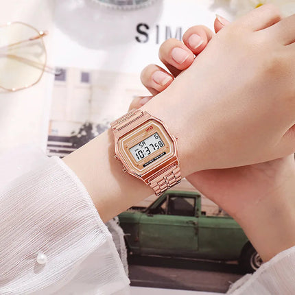 Orologio digitale multifunzione LED da donna retrò unisex F91W Orologio sportivo da polso elettronico da donna in acciaio inossidabile platinumshop