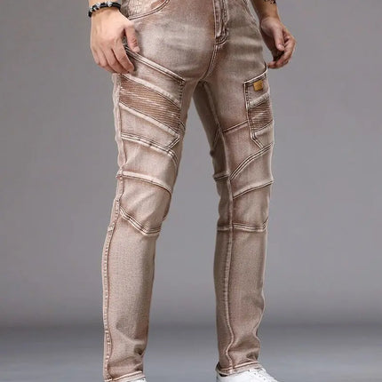 Men's Casual Jeans Vintage Straight Leg Elastic Slim Fit Autumn Winter Sweatpants Trousers Skinny Y2k Jeans Men's Cargo Pants