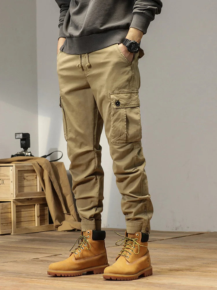 2023 New Multi-Pockets Spring Summer Cargo Pants Men Streetwear Zipper Leg Skinny Work Joggers Cotton Casual Tactical Trousers