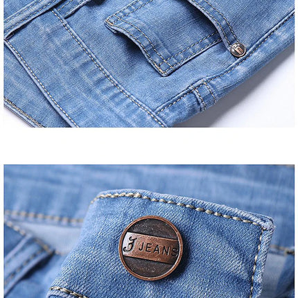 Pantaloncini di jeans da uomo estivi Nuovo stile Ricamo sottile Business Casual Jeans corti dritti Abbigliamento di marca maschile azzurro cielo
