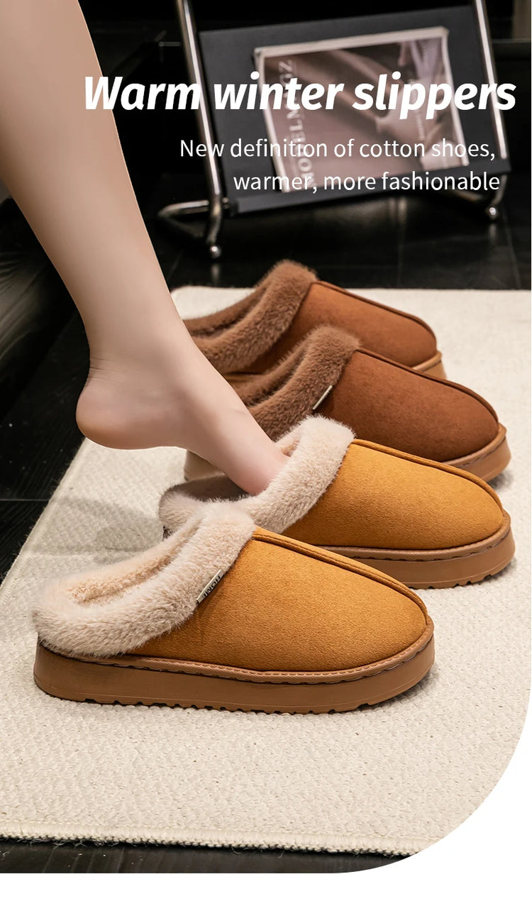 Men's Winter Plush Slippers, Thick Sole Closed-Toe, Warm Sherpa Lining, Non-Slip Indoor/Outdoor Home Shoes for Couples