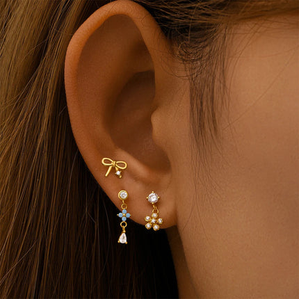 AIDE Heart Round Ball Flat Helix Piercing Earring 925 Sterling Silver Ear Studs Geometric Zircon Exquisite Trinket Studs Aretes PlatiNum