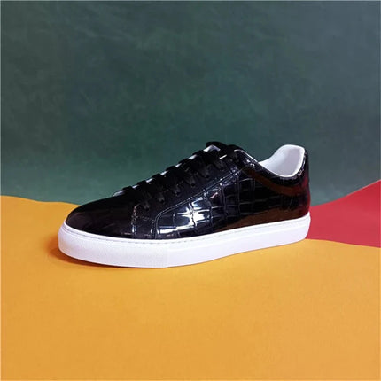 Men's High Quality Flats Cow Leather Sneakers Flat Round Toe Laces Black Daily Board Casual Shoes Luxury Business Footwear