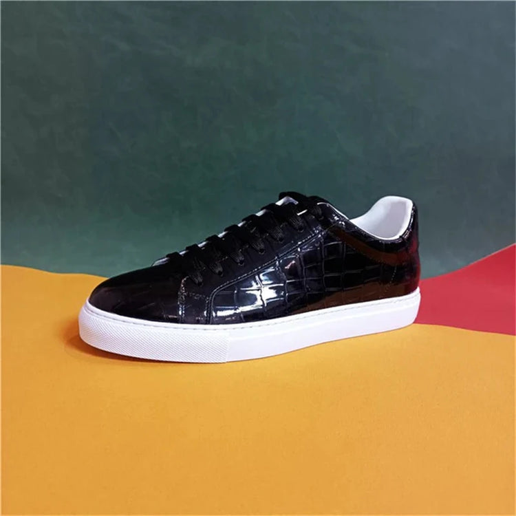 Men's High Quality Flats Cow Leather Sneakers Flat Round Toe Laces Black Daily Board Casual Shoes Luxury Business Footwear
