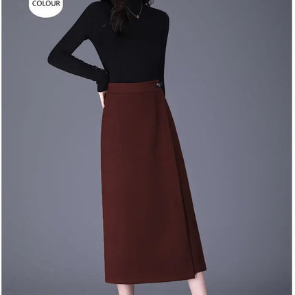 Women's Woolen Autumn and Winter New Style Elegant One-piece Unique and Stylish Straight Tube Slit Hugging Skirt PlatiNum