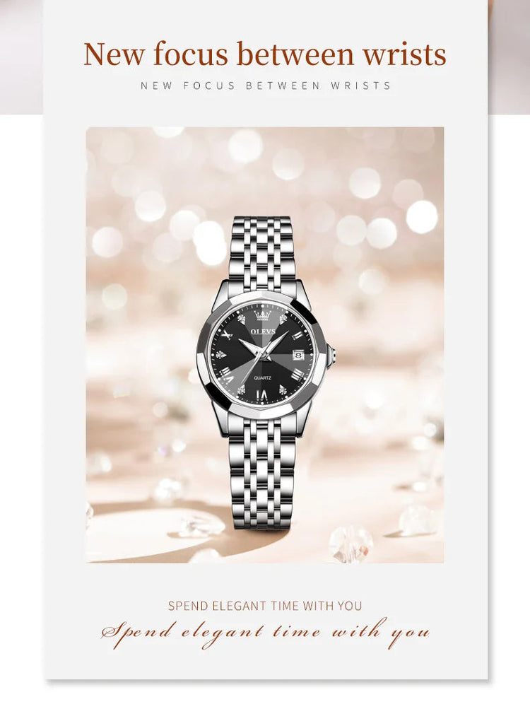 OLEVS 9931 Elegante Orologio da Donna di Lusso, Marca Originale, Movimento al Quarzo, Impermeabile, in Acciaio Inossidabile, Luminoso con Data platinumshop