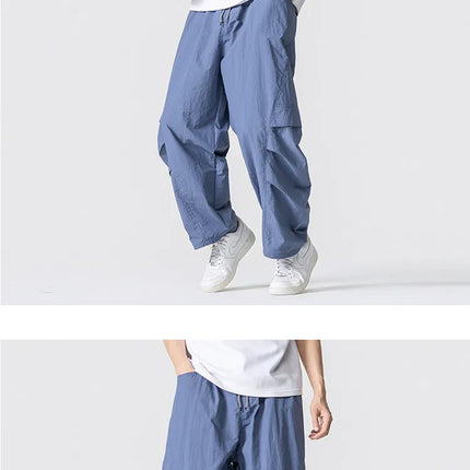 Pantaloni estivi da uomo Haori Harajuku Pantaloni a gamba larga con elastico in vita Pantaloni comodi da uomo oversize per sport all'aria aperta Pantaloni da jogging Streetwear