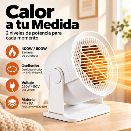 600W Portable Mini Electric Heater with Automatic Oscillation and 2 Power Levels, Compact Low-Consumption Desktop Heater for Home and Office, 16x10x17cm White
