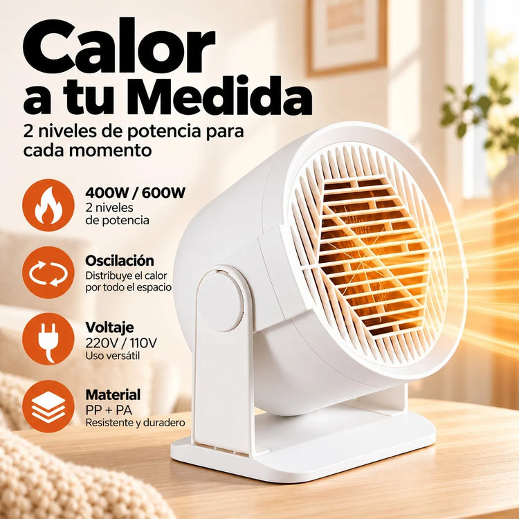 600W Portable Mini Electric Heater with Automatic Oscillation and 2 Power Levels, Compact Low-Consumption Desktop Heater for Home and Office, 16x10x17cm White