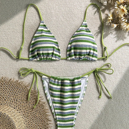 Micro Bikini 2026 Femme Nouveau Maillot de Bain Sexy Halter Bikini Ensemble Brésilien Biquini Féminin Rayé Vêtements de Plage pour Fêtes