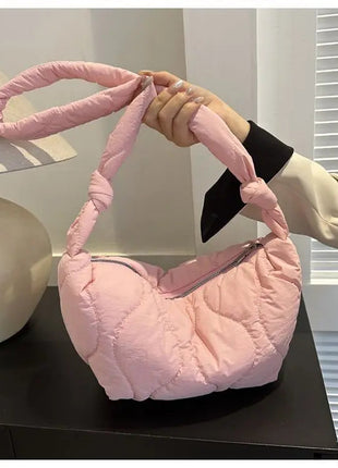 Puffer Shoulder Bag for Women Soft Down Cotton Padded Tote Handbag Purse Quilted Cross Body Bag Solid Color Bubbles Cloud Bag PlatiNum