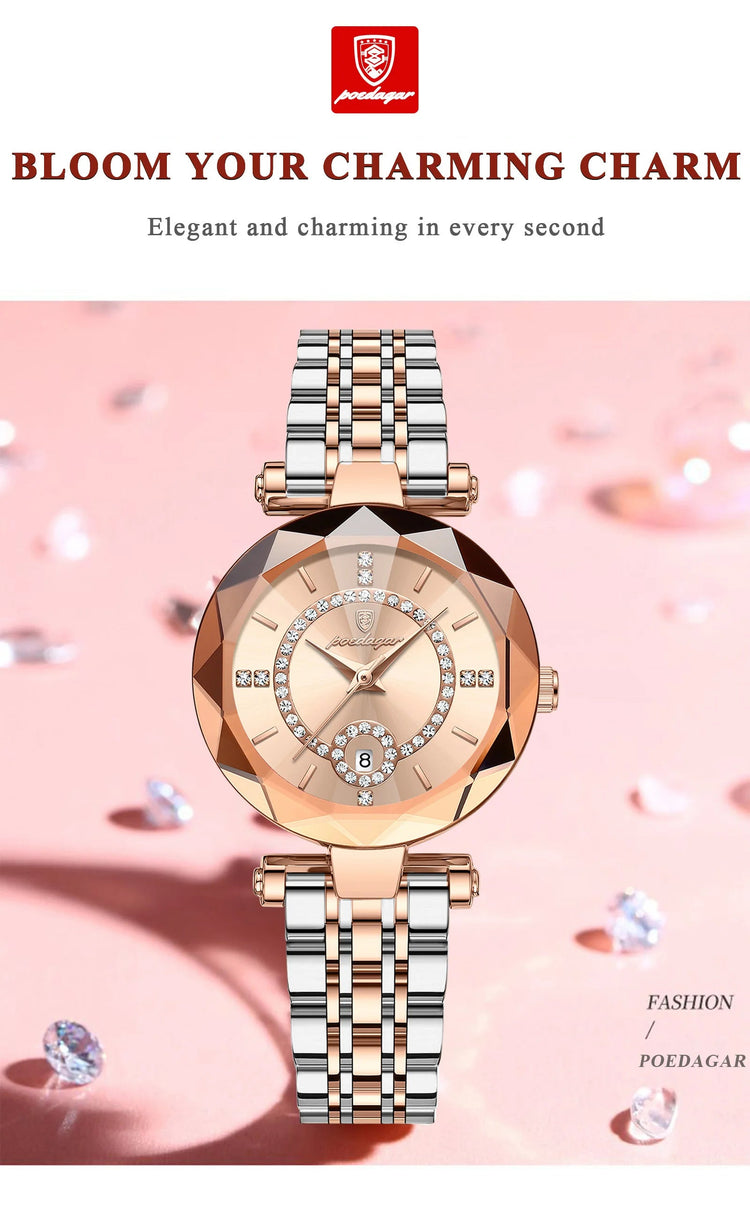 POEDAGAR Orologio da polso originale alla moda per donna Orologio da donna al quarzo con data in acciaio inossidabile impermeabile Orologi da donna casual di lusso platinumshop