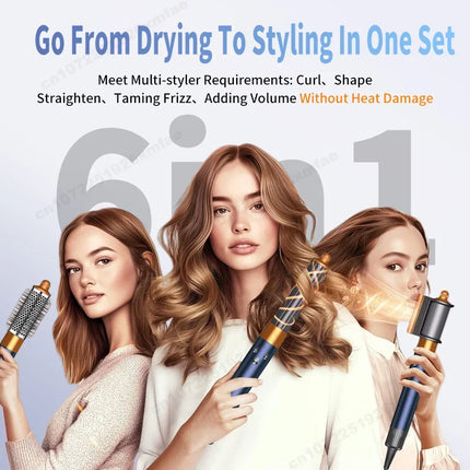 6 in 1 Blow Dryer Brush 220V Negative Ion Hair Styler Set Hot Air Styler for Auto Curling Hair Styling Tools Best Gift for Women