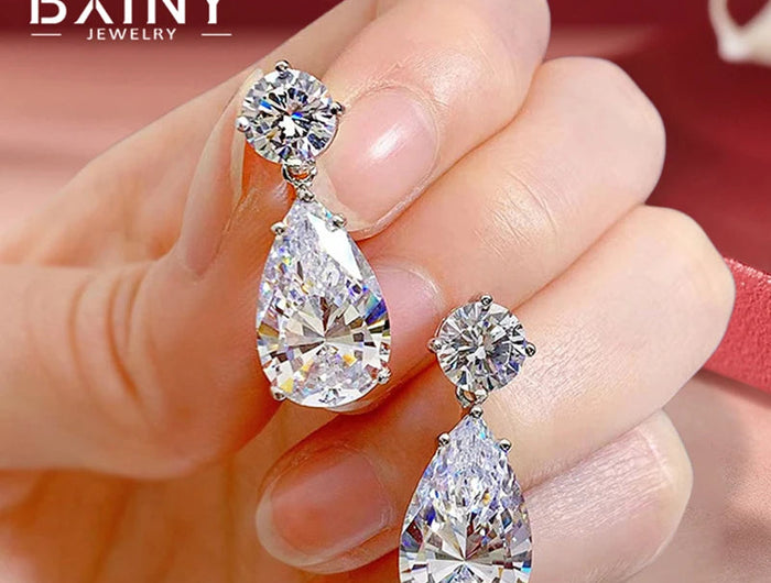 BXINY 19Carat All Moissanite Water Drop Earrings S925 Silver Pear Cut Diamond for Women Wedding Bride Gift Jewelry GRA Certified PlatiNum