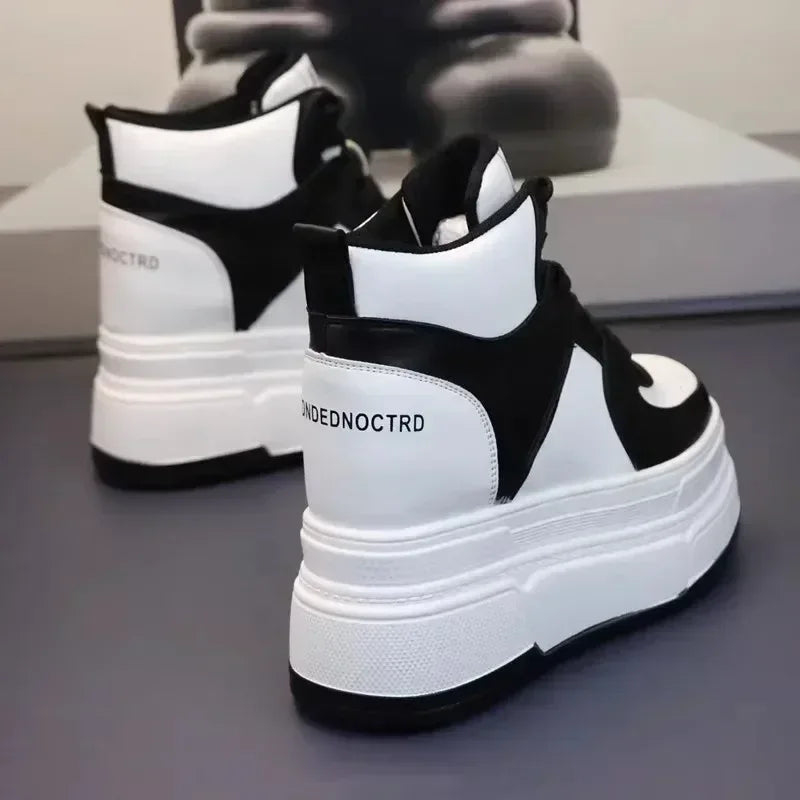 10CM 12CM 14CM High Top Leather Women Autumn Spring Platform Wedge Women Fashion Sneakers Chunky Shoes Vulcanize Skateboard - PlatiNum