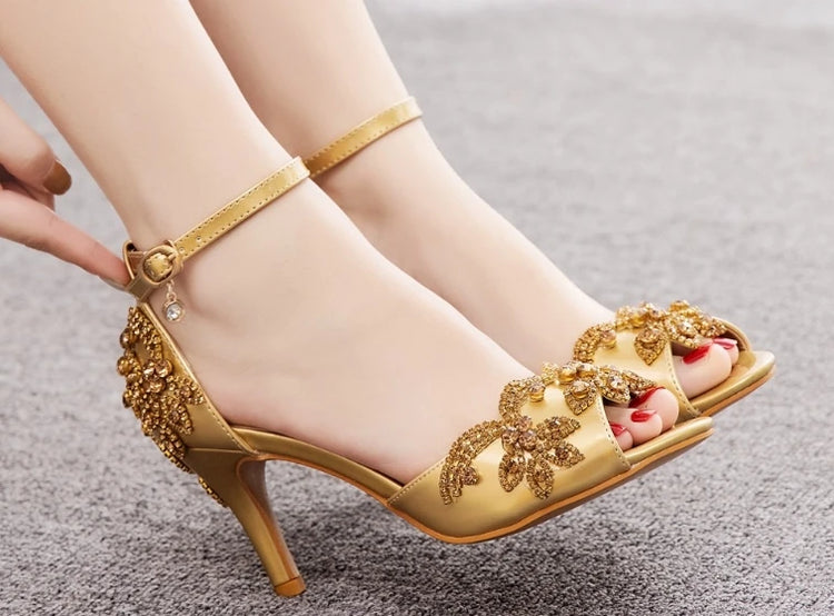 Sandali da donna di qualità femminile strass PU 7CM tacchi sottili cinturino con fibbia scarpe da donna in stile coreano vestito blu cielo maturo