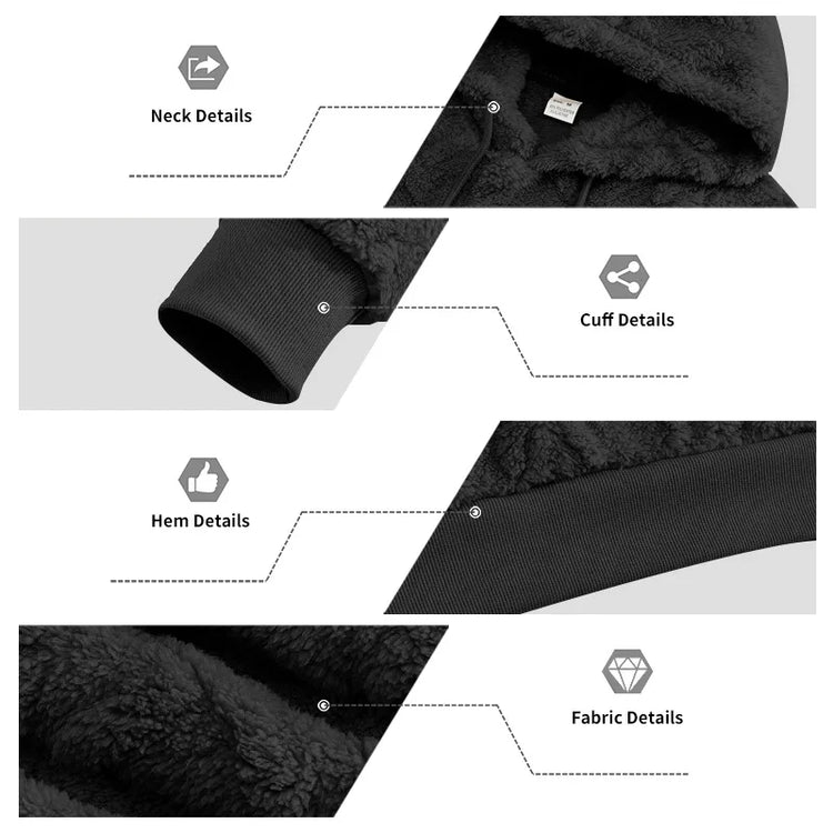Cross-border Loose Men's Winter Retro Warm Double-Sided Velvet Casual Trend Hooded Pocket High Street Sweater