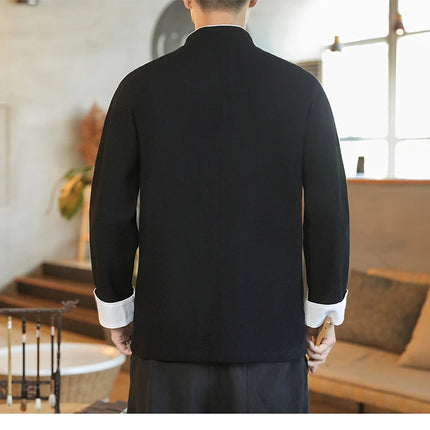 Camicie da Uomo a Maniche Lunghe in Stile Cinese, Ricamate, per Kung Fu e Tai Chi, Cardigan Retrò in Lino, Abito Tradizionale Tang, Top Tradizionale da Uomo