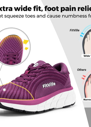 FitVille Wide Toe Box Shoes For Women Breathable Wide Fit Running Shoe Lightweight for Swollen Feet with Cushioned Relief Pain PlatiNum