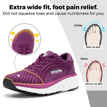FitVille Wide Toe Box Shoes For Women Breathable Wide Fit Running Shoe Lightweight for Swollen Feet with Cushioned Relief Pain PlatiNum