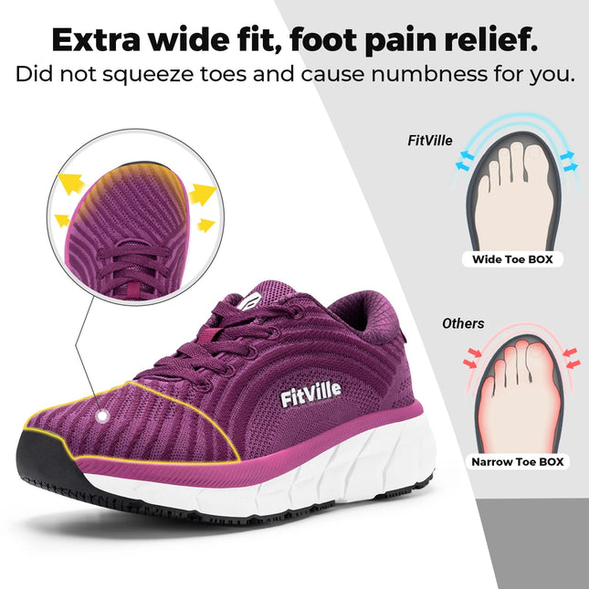 FitVille Wide Toe Box Shoes For Women Breathable Wide Fit Running Shoe Lightweight for Swollen Feet with Cushioned Relief Pain PlatiNum