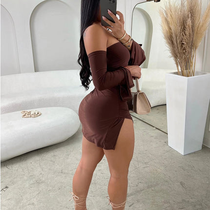 Women's Strapless Backless Mini Dress for Women Black Off Shoulder Long Sleeve Club Bodycon Party Dresses