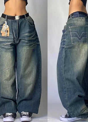 Jeans larghi ricamati modello Joker di tendenza della moda americana Donna Street Y2K Nuovi pantaloni a gamba larga oversize Hip Hop Jeans unisex