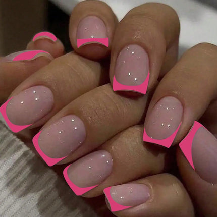 24pcs/set short square fake nails for women cute bride heart white french tips faux ongles y2k press on false nail supplies