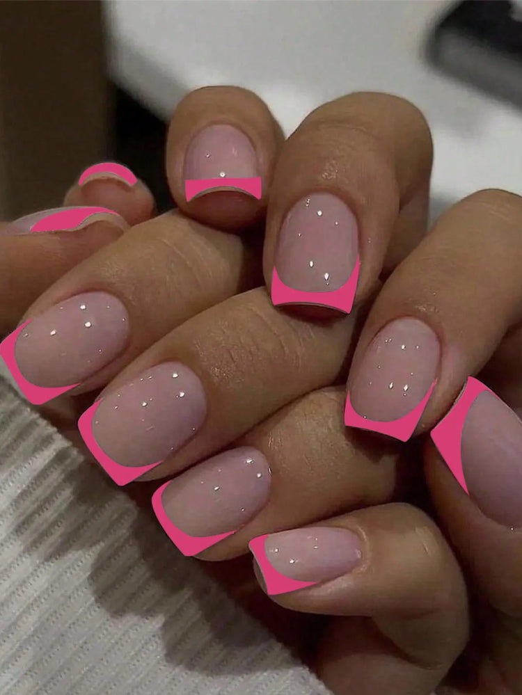 24pcs/set short square fake nails for women cute bride heart white french tips faux ongles y2k press on false nail supplies