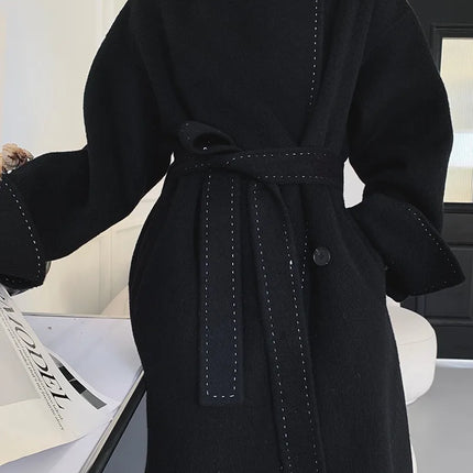 New Solid Korean Style Women Wool Coat Arch Needle Large Neck Versatile Fashion Texture Double Sided Trench Coats Female Winter