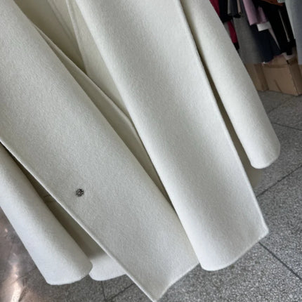 Scarf Collar 100%Wool Coat Women, Korean Fashion Elegant Outerwear, Loose Autumn Winter Jacket