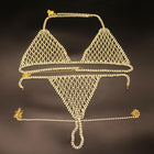 Women Rhinestone Bikini Set Sparkly Crystal Mesh Lingerie 2 Piece Halter Triangle Bra and Panty Club Party Outfit