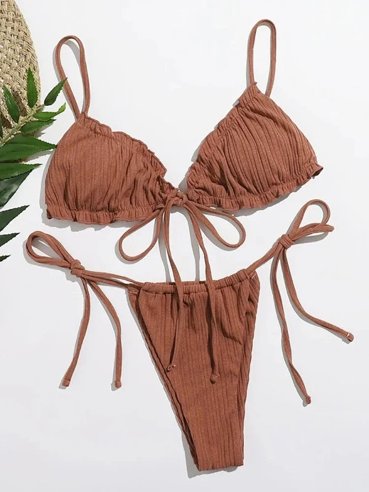 Nuovo Bikini Sexy 2026 a Righe, Costume da Bagno Donna Push-Up, Set Bikini Solido con Fascia, Abbigliamento da Spiaggia platinumshop