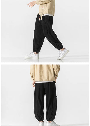 Pantaloni da uomo caldi di vendita autunno stile cinese pantaloni larghi larghi vintage moda uomo pantaloni lanterna con coulisse Harajuku solidi