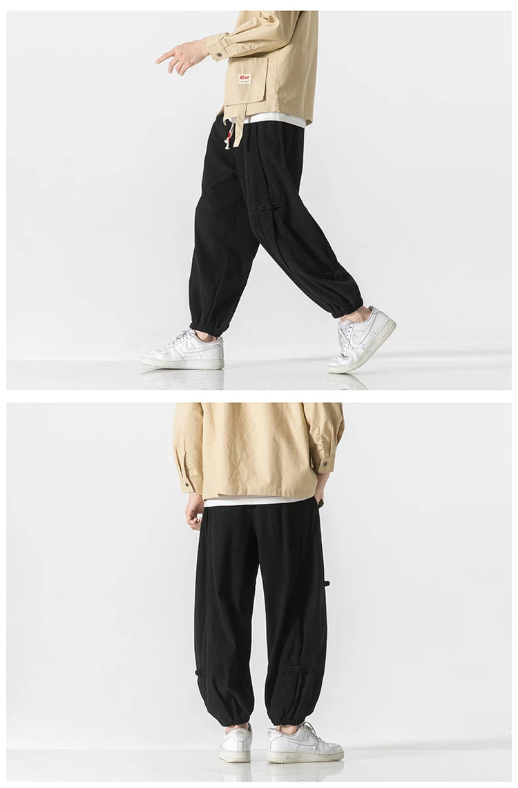 Pantaloni da uomo caldi di vendita autunno stile cinese pantaloni larghi larghi vintage moda uomo pantaloni lanterna con coulisse Harajuku solidi