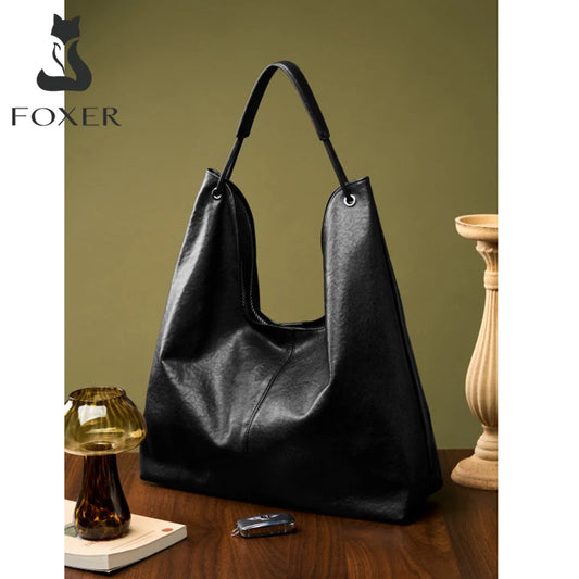 FOXER 2025 Winter New Women's Shoulder Bag Genuine Leather Large Capacity Handbag Ladies Underarm Bag Commuting Purse for Girls
