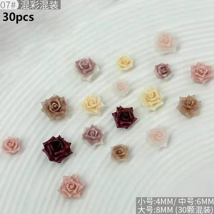 Delicate Dark Red Brown White Rose Flower Leaf Lily Tender Camellia Nail Charms Art Resin Decorations Manicure Tools Accessories