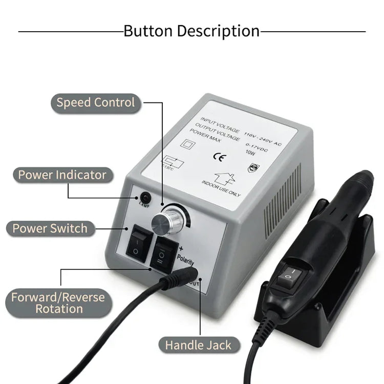 2000 Series Electric Nail Filing Machine, Smooth high rotating speed for acrylic soak-off removal and sidewall buffing, Professional Manicure Pedicure Polisher for daily nail studio detailed shaping work