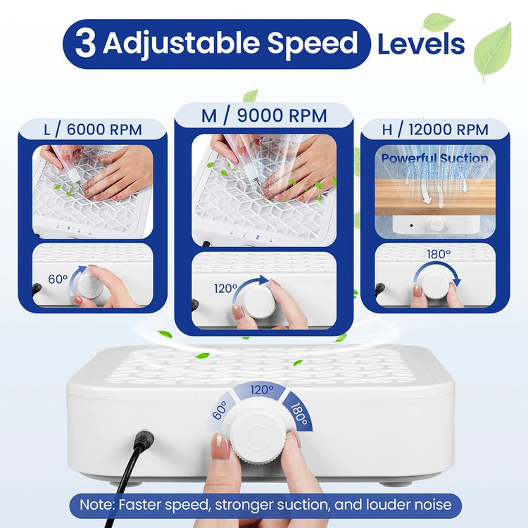 12000RPM Nail Dust Collector Brushless Turbo Vacuum Cleaner Strong Suction Nail Dust Extractor Machine for Acrylic Gel Nail Filing Dust Removal