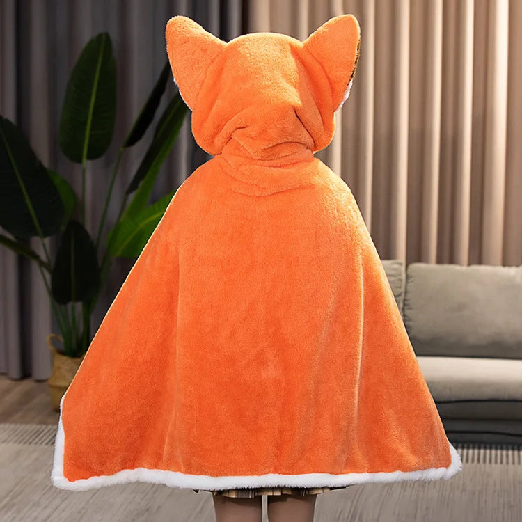 Anime Fox Cloak Fox Cape Cartoon Cloak Coral Fleece Keep Warm Air Blankets Cosplay Costumes Lovely Soft Birthday Valentine Gifts