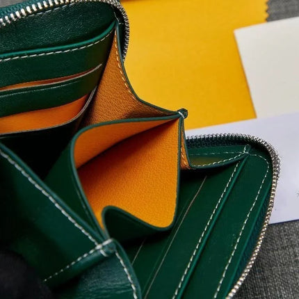 Portafoglio unisex con cerniera in vera pelle, mini borsa quadrata, borsa portaoggetti alla moda con scomparti multipli per monete e carte, per uso quotidiano