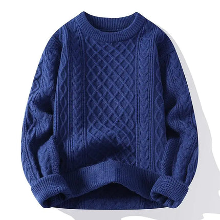 New Trendy Autumn and Winter Jacquard Pattern Pullover Sweater Casual Round Neck Color-Blocking Knit Men's Pullover