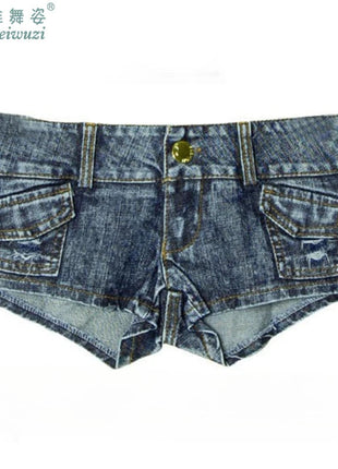 Charming Button Low Waist Denim Shorts Women Clothing Fashion Jeans Super Shorts NightClub DJ Pole Dance DS Party Hot Pants PlatiNum