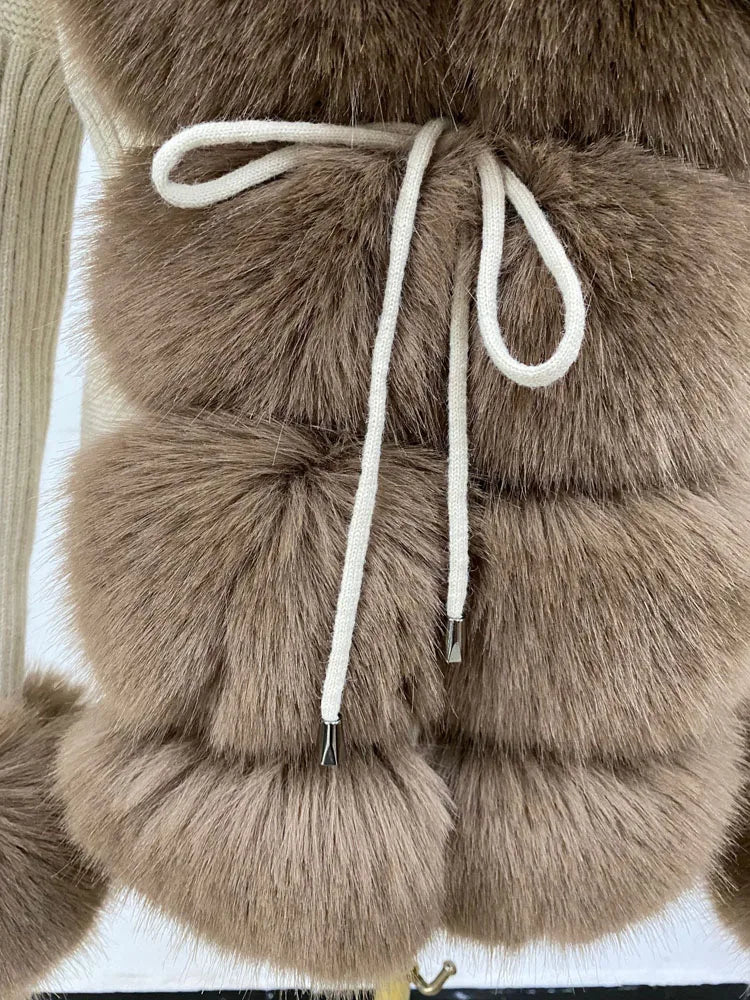 ZADORIN Luxury Fur Cardigan Knit Winter Sweater Women Elegant Detachable Fur Belt White Pink Black Womens Cardigan Korea Style