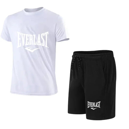 EVERLAST T-shirt e pantaloncini da uomo, set da 2 pezzi, abbigliamento sportivo per il tempo libero, a maniche corte, per jogging, palestra, con stampa del marchio platinumshop