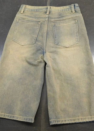 Europe America Summer New High-waisted Loose, Vintage, Ripped Denim Mid-length Straight-leg Wide-leg Pants. Casual Denim Shorts PlatiNum