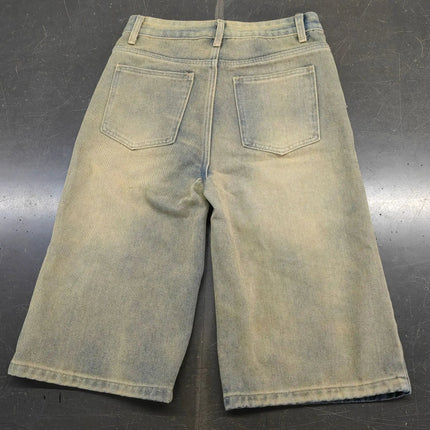 Europe America Summer New High-waisted Loose, Vintage, Ripped Denim Mid-length Straight-leg Wide-leg Pants. Casual Denim Shorts PlatiNum