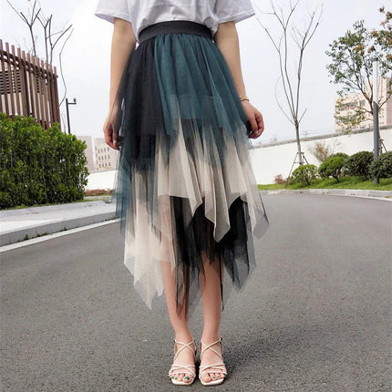 Tutu estivo gonna donna Harajuku Casual Tulle Bottom Jupe Femme Faldas moda vita alta Midi Mesh gonne abbigliamento donna Saia